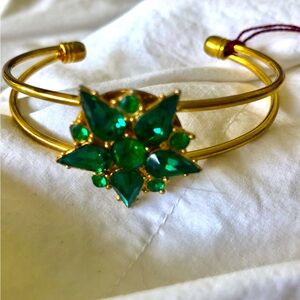 Vintage green rhinestone cuff bracelet 24k gold plated
